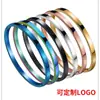 Pulseira Aberta para Casal Europeia e Americana de Aço Titânio Brilhante Transfronteiriça Aço Inoxidável de 6 Cores Pulseira Simples Pode Ser Personalizada com Gravação Joias