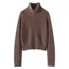 Cárdigan largo de manga larga 100% cachemir con doble cremallera para mujer, abrigo corto con cuello de solapa, prenda exterior casual holgada, top engrosado