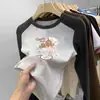 Camiseta térmica de manga larga cepillada para niñas, cuello redondo, otoño e invierno, con panel, para usar por dentro, estampado de dibujos animados, para niños de mediana y mayor edad