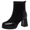Moda botas femininas grossas com cabeça quadrada botas curtas femininas primavera e outono botas simples botas finas de couro macio com botas Martin mulheres uma geração de cabelo