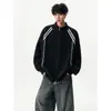 Cardigã de tricô retrô listrado estilo americano com gola alta, blusa de manga longa, peça externa casual masculina moderna de corte solto, adequada para casais