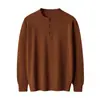 Suéter de Lã de Malha Fina 2025 Primavera e Outono Novo Masculino Gola Redonda Meio Botão Camisa Base para Meia-Idade Casual de Negócios Suéter Pulôver