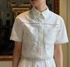Traje de Moda Ins26 Coreano para Mujer, Camisa de Encaje con Perlas de Manga Corta de Principios de Primavera + Falda con Panel de Encaje