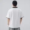 Camisa Polo de Manga Corta con Retazos a Cuadros para Hombre, Estilo Verano, Limpia y Elegante, Camiseta Pesada de Manga Media con Cuello Campana Estilo Americano
