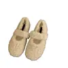 Sapatos femininos estilo Mary Jane, de sola reta e versáteis, forrados com pele, adequados para uso externo, nova coleção outono/inverno 2024, sapatos de algodão com forro de fleece, sapatos simples