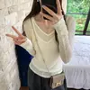 Menina Quente Doce Rosa Camisa Colete Camada Externa Fina Feminino 2025 Novo Slim Gola V Manga Longa Conjunto de Duas Peças