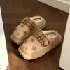 Pantuflas de Algodón Maillard de Nicho para Mujer, Usables al Aire Libre en Invierno, Suela Gruesa, Cómodas, Cálidas, Diseño Personalizado, Zapatos de Algodón a Cuadros con Estrellas