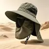 Chapéu de pescador de aba larga para proteção solar ao ar livre para homens, chapéu de sol com proteção para o pescoço de verão, chapéu respirável de secagem rápida para pesca e caminhada