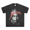 Camiseta de Manga Curta com Estampa 2PAC Tupac Europeia e Americana Streetwear Americano Marca Tendência Solta Oversize Unissex Atacado