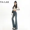Jeans Acampanados Vintage de Tiro Alto para Mujer, Diseño de Nicho Desgastado, Corte Delgado, Elásticos, Versátiles, Pantalones Bootcut de Largo Completo