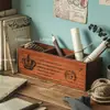 Caja de Almacenamiento de Escritorio de Oficina Cubo para Brochas de Maquillaje Escritorio de Papelería Estudiante Caja de Madera Pequeña Soporte para Bolígrafos de Escritorio Estante de Almacenamiento Vintage