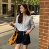 Tallas actualizadas disponibles: Chic coreano otoño-invierno diseño retro francés cuello en V simple camisa de manga larga 19184
