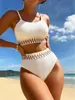 Maiô Europeu e Americano de Cintura Alta com Fenda Tricotado Colorido Novo Biquíni Biquíni Sexy