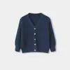 Cardigan Suéter Infantil de Malha Grossa de Algodão com Botões e Decote V Liso, Estilo Coreano, Novo, para Meninos e Meninas, Atacado Primavera e Outono