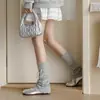 Polainas de perna com laço estilo Miu, polainas de perna flare brancas para outono e inverno, meias com laço Lolita