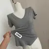 Modal algodão drapeado clavícula camiseta feminina verão solto coreano estilo base camisa manga curta casual v-neck top