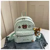 Mochila Ursinho com Bolinhas Verde Menta Fofo e Fresco Estilo Coreano, Alto Valor Estético, Grande Capacidade, Adequada para o Dia a Dia