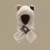 Chapéu de Ursinho Inverno Fofo Cachecol Luvas Peça Única Inverno Capuz de Pescoço Máscara Feminina Quente Celebridade da Internet Conjunto de Quatro Peças