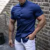 Camisa de Manga Corta con Solapa Madura Transfronteriza Elástica Color Sólido Cardigan Casual Diario Camisa de Negocios sin Planchar