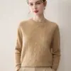 Suéter de Cashmere Feminino Versátil, Solto e Justo, Estilo Coreano, Tricô de Três Fios com Gola Redonda, Suéter Básico de Tricô, Grosso