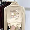 Top Base Térmica Infantil Pelúcia Escovada Gola Meia-Alta Outono/Inverno Meninas Quente Versátil para Crianças Médias/Grandes Borda com Babado Roupa Íntima