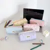 Estuche de Lápices Cuadros de Aspecto Elegante Hisocute, Estilo Coreano con Lazo, Estuche Portátil para Lápices y Papelería, Bolsa de Almacenamiento para Borradores de Estudiante