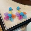 Brincos Dopamina Novos Coloridos de Ráfia com Borla Flor Fresco Doce Moda Brincos de Tarraxa Enfeites de Orelha Acessórios
