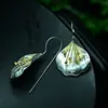 Brincos de Prata Esterlina S925, Artesanato Tailandês de Chiang Mai, Design Floral Longo, Brincos de Prata Pura para Mulheres, Brincos Elegantes de Prata Lisa