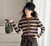 Conjunto de Dos Piezas a Rayas de Moda Otoño 2026 para Niñas de Edad Media y Mayores Pantalones de Pierna Ancha Conjunto Casual Elegante y Moderno