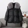 Nueva chaqueta de plumón corta de invierno, holgada, adelgazante, con un cuello grande de pelo, diseñada para mujeres petite, y con una capa exterior engrosada