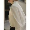 Camisa blanca de manga larga, nueva de otoño, talla grande, top exterior holgado, blusa única de estilo francés con cuello alto