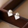 Pendientes de Plata S925 con Perlas de Agua Dulce para Mujer, Pendientes Cuadrados Geométricos de Diseño Exclusivo, Elegante Estilo Nuevo, Versátiles para el Trabajo y el Uso Diario
