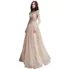 Vestido de Noite Elegante Cor Champanhe, Novo Modelo Justo para Receber Banquetes, Vestido de Festa para Socialites