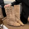 Botas Longas Ocidentais Femininas 2026 Outono/Inverno Novidade Salto Escondido de 5cm Bico Quadrado Destacável Cor Marrom Merade Botas de Cavaleiro