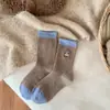Calcetines de Lana Bordados para Cachorros Serie Azul Jingjia de Zhejiang para Mujer, Calcetines de Media Caña Otoño e Invierno, Calcetines Largos Cálidos de Cachemir Dibujos Animados Japoneses
