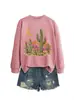 Amazon eBay Loja Independente Moda Casual Versátil Feminino Cacto Lua Estrelas Montanha Outono Inverno Moletom