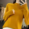Suéter de otoño e invierno para mujer con cuello semialto, manga larga, corte holgado, adelgazante, jersey versátil, camiseta base de forro polar, top de punto