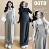 Conjunto de maternidad 2026 otoño/invierno estilo coreano casual con forro polar grueso, espiga, ajustables, pierna ancha, overol de maternidad