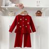 Suéter de manga larga con diseño de oso dulce para niña, cárdigan, pantalones casuales, suéter de otoño estilo coreano para niña, traje de moda