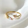 Anillo Abierto Ajustable Tilenny Estilo Ins Más Vendido Transfronterizo con Circonita para Mujer, Diseño Floral Dulce y Lindo