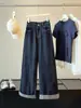 Jeans de pierna ancha con diseño elegante, rayas decorativas y puños para mujer, nueva colección de otoño, tiro alto, adelgazantes, pantalones casuales de pierna recta