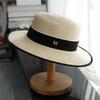 Chapéu de Palha Branco de Copa Reta Chapéu Feminino Chapéu Fresco de Verão Chapéu de Copa Pequena de Aba Reta M Chapéu Padrão Chapéu de Sol Feminino
