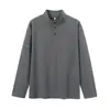 Fábrica Transfronteriza 250g Algodón Elegante Cuello Medio Alto Cuello Henley Camiseta de Manga Larga Unisex Capa Base Top de Manga Larga
