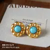 Pendientes de Plata de Ley S925 Estilo Retro Europeo y Americano Elegantes Exquisitos Geométricos de Turquesa Pendientes Versátiles de Lujo Ligero de Alta Gama para Mujer