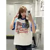 Camiseta de Manga Curta Estilo Moda Americana para Mulheres, Cor Azul e Branca Contrastante Estampa de Desenho Animado, Top Casual e Versátil, Roupa Dopamina Ins