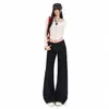 Jeans acampanados de tiro bajo en mezclilla cruda estilo americano para mujer, nuevos pantalones anchos de corte holgado de moda