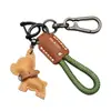 Chaveiro de Filhote de Couro Genuíno Feito à Mão Cordão Anti-Perda Pingente Chaveiro de Carro Bulldog Francês Chaveiro de Corda Trançada