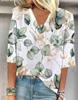 Camiseta Pulóver Popular de Manga Tres Cuartos Casual para Mujer con Estampado 3D y Cuello en V, Transfronteriza Europea y Americana Amazon Temu Primavera y Verano