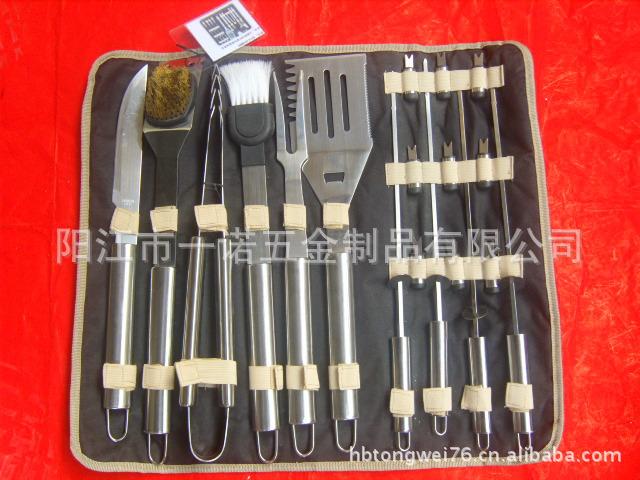 P-011NQ烧烤工具套装,烧烤叉刷夹19件套布袋套装烤具
