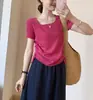 Estilo Casual Gola Quadrada com Cordões em Ambos os Lados, Manga Curta, Novo Verão 2025 Estilo Coreano Casual Elegante Cor Lisa Camiseta Top